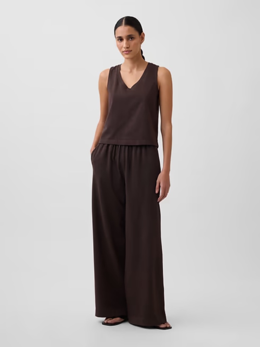 GAP Knit Wide-Leg Pants 100% Cotton Size Small Terra Brown